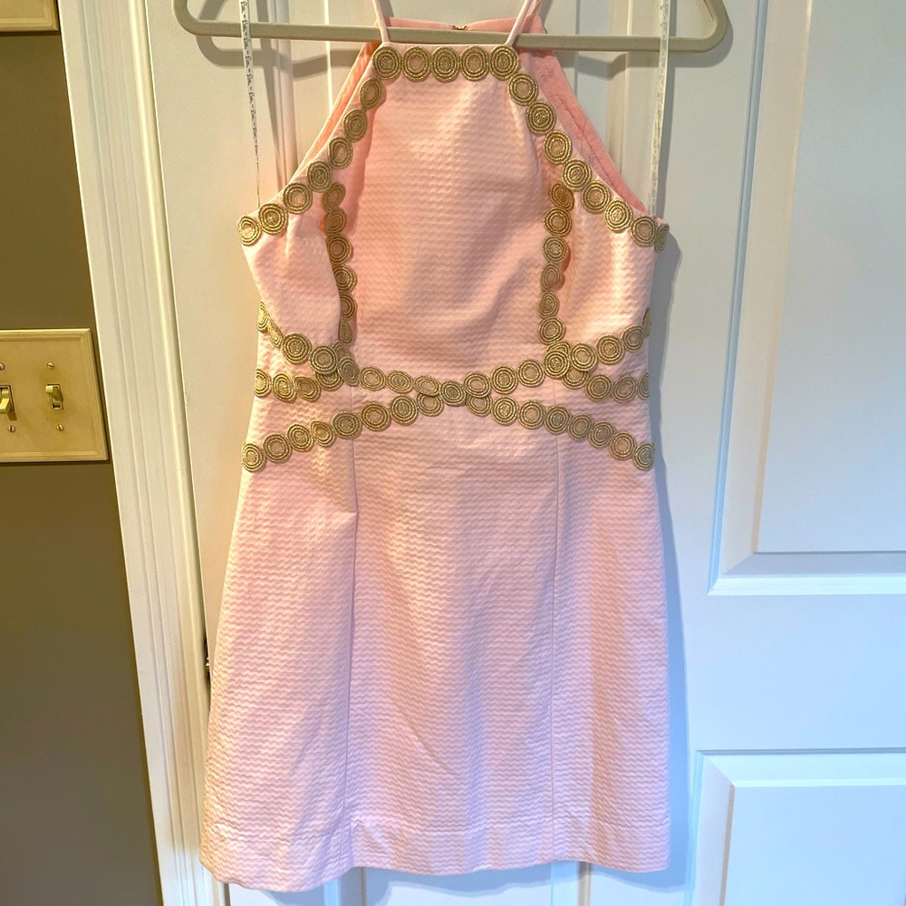 Lilly Pulitzer Pink Shift Dress with Gold Appliqué Trim